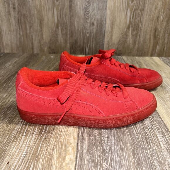 Puma Kids Youth US Size 6 Embossed Iced 361937 01 All Red Suede Sneaker Shoes - Picture 1 of 11